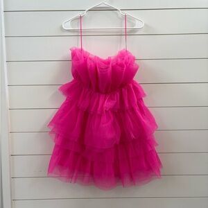 Elegant Thirty Thirty Strapless Pink Ruffled Dress